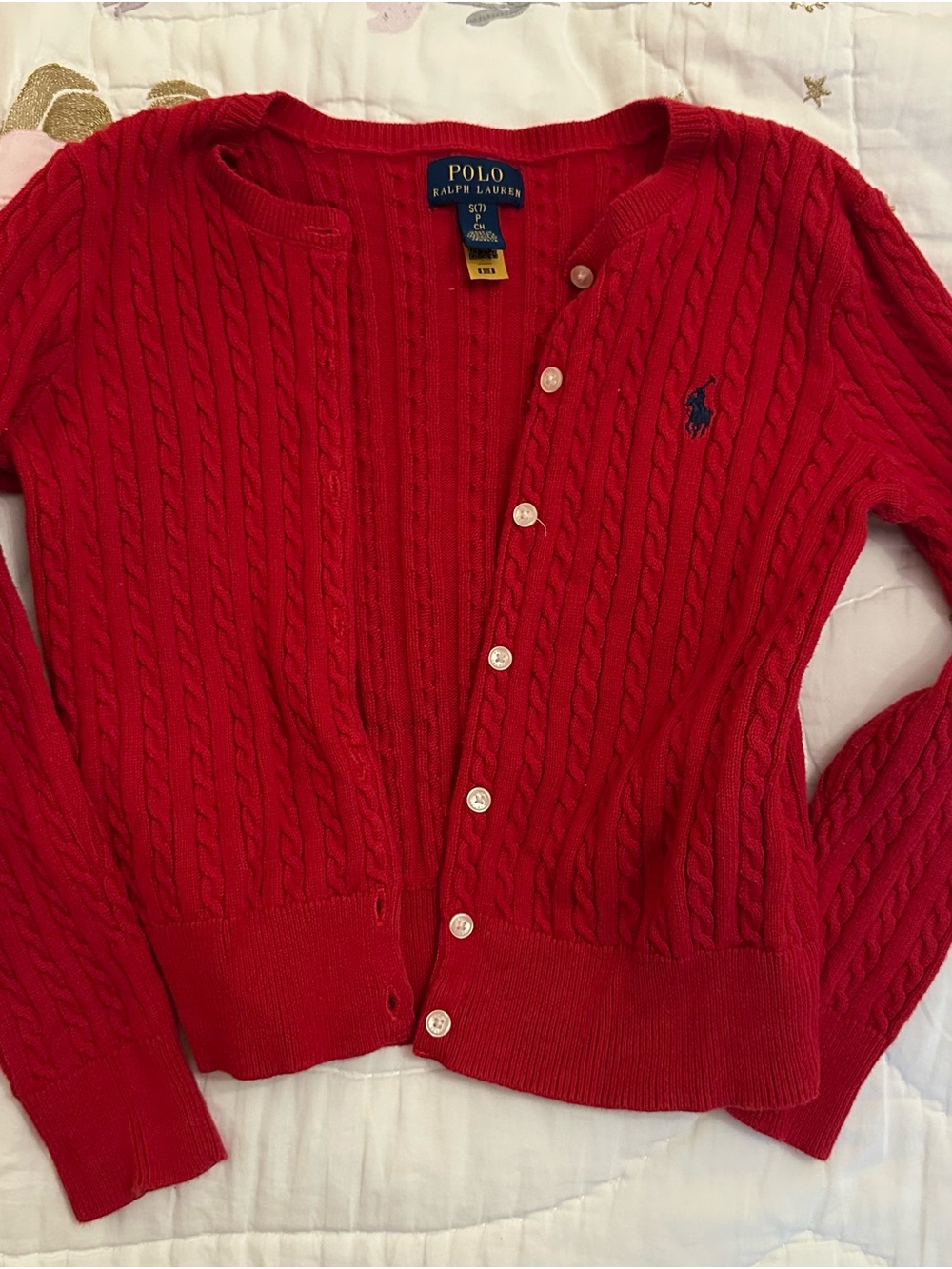 Polo by Ralph Lauren Bright Red Cable-Knit Button Cardigan